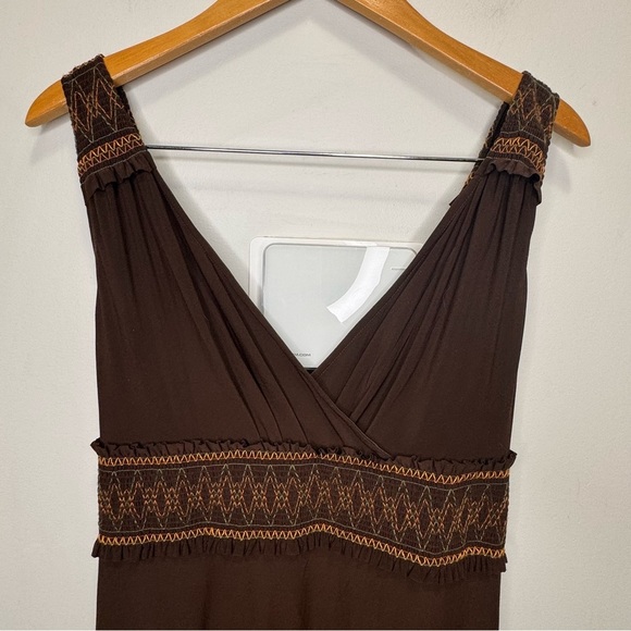 Adrianna Papell Brown Vneck Embroidered Sleeveless Maxi Dress w/ Tie 14 - Picture 3 of 10